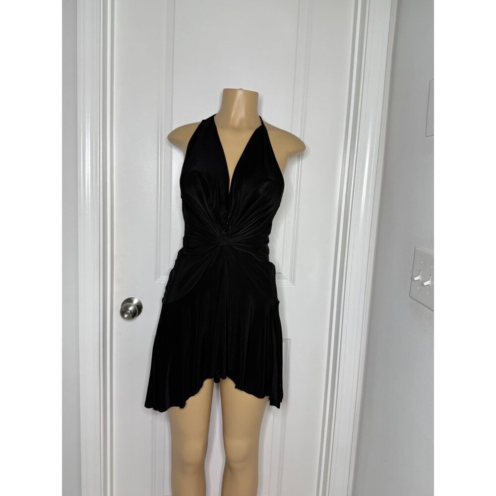 Black Halter Neck Mini Dress With Open Back & Knot Detail